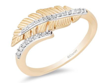 Enchanted Disney Fine Jewelry 10K Yellow Gold 1 10 CTTW Pocahontas Feather Ring Hot on Sale