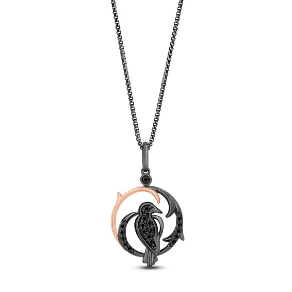 Enchanted Disney Fine Jewelry Black Rhodium and 14K Rose Gold Over Sterling Silver with 1 6 CTTW Diamonds Maleficent Pendant Necklace For Cheap