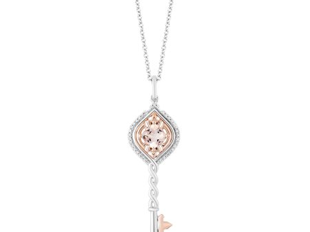 Enchanted Disney Fine Jewelry 14K Rose Gold over Sterling Silver with 1 10 CTTW Diamond and Morganite Aurora Key Pendant Necklace Online now