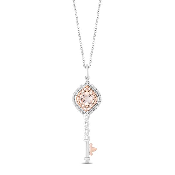 Enchanted Disney Fine Jewelry 14K Rose Gold over Sterling Silver with 1 10 CTTW Diamond and Morganite Aurora Key Pendant Necklace Online now