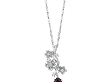 Enchanted Disney Fine Jewelry Sterling Silver with 1 10 CTTW Diamonds and Garnet Mulan Pendant Necklace Online Hot Sale