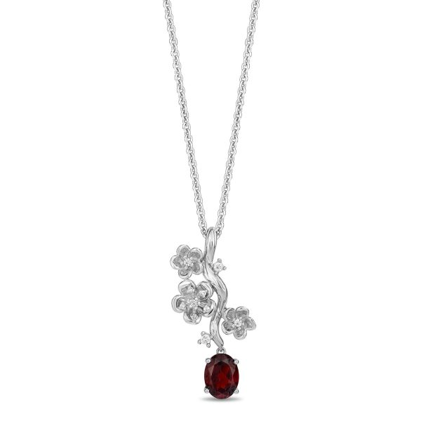 Enchanted Disney Fine Jewelry Sterling Silver with 1 10 CTTW Diamonds and Garnet Mulan Pendant Necklace Online Hot Sale