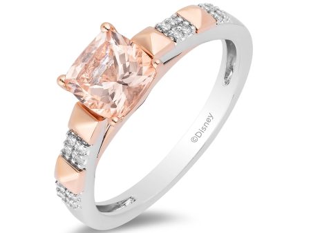 Enchanted Disney Fine Jewelry Sterling Silver and 10K Rose Gold with 1 20 CTTW Diamonds and Morganite Aurora Ring For Sale