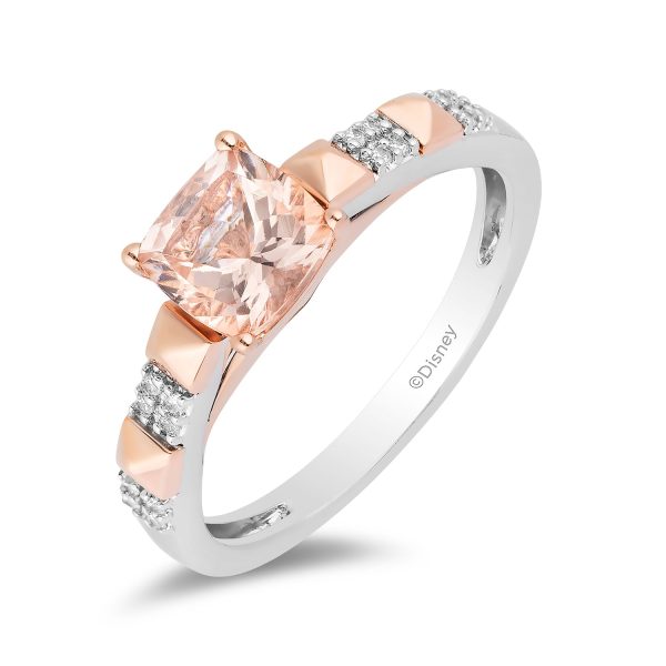 Enchanted Disney Fine Jewelry Sterling Silver and 10K Rose Gold with 1 20 CTTW Diamonds and Morganite Aurora Ring For Sale