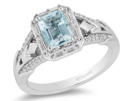 Enchanted Disney Fine Jewelry 14K White Gold with 3 8 CTTW Diamonds and Aquamarine Elsa Engagement Ring For Discount