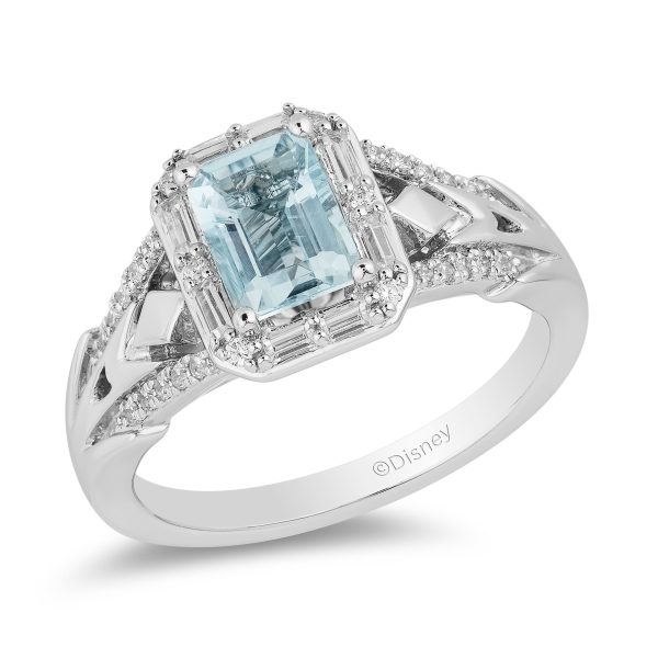 Enchanted Disney Fine Jewelry 14K White Gold with 3 8 CTTW Diamonds and Aquamarine Elsa Engagement Ring For Discount