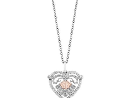 Enchanted Disney Fine Jewelry Sterling Silver and 10K Rose Gold With 1 5 CTTW Diamonds Ariel Heart Pendant Necklace Sale