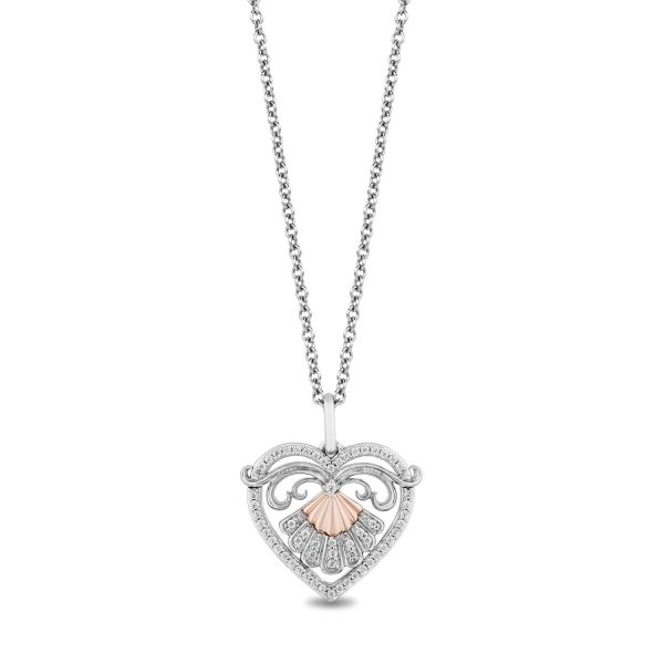 Enchanted Disney Fine Jewelry Sterling Silver and 10K Rose Gold With 1 5 CTTW Diamonds Ariel Heart Pendant Necklace Sale