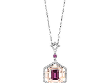 Enchanted Disney Fine Jewelry Sterling Silver and 10K Rose Gold with 1 5 CTTW Diamond and Rhodolite Garnet Mulan Pendant Necklace Online Sale