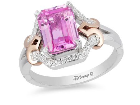 Enchanted Disney Fine Jewelry Sterling Silver and 10K Rose Gold with 1 6 CTTW and Created Pink Sapphire Aurora Ring on Sale