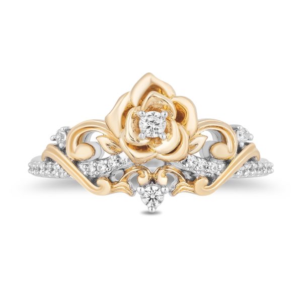 Enchanted Disney Fine Jewelry 14K Yellow Gold Over Sterling Silver with 1 6 CTTW Diamonds Belle Ring Online