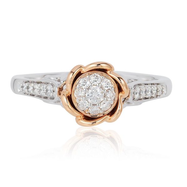 Enchanted Disney Fine Jewelry 14K White Gold and Rose Gold 1 4 CTTW Belle Rose Engagement Ring For Discount