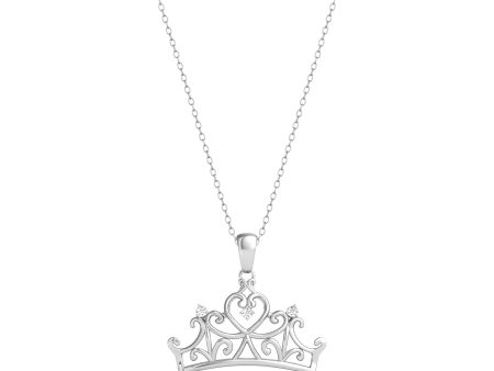 Enchanted Disney Fine Jewelry 10K White Gold Diamond Accent Majestic Princess Crown Pendant Necklace For Discount