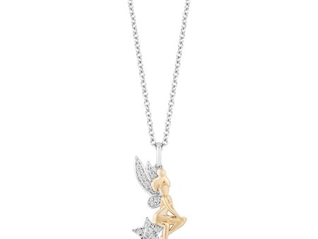 Enchanted Disney Fine Jewelry 14K Yellow Gold over Sterling Silver with 1 6 CTTW Tinker Bell Pendant Necklace Online Sale