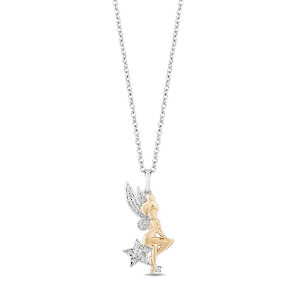 Enchanted Disney Fine Jewelry 14K Yellow Gold over Sterling Silver with 1 6 CTTW Tinker Bell Pendant Necklace Online Sale