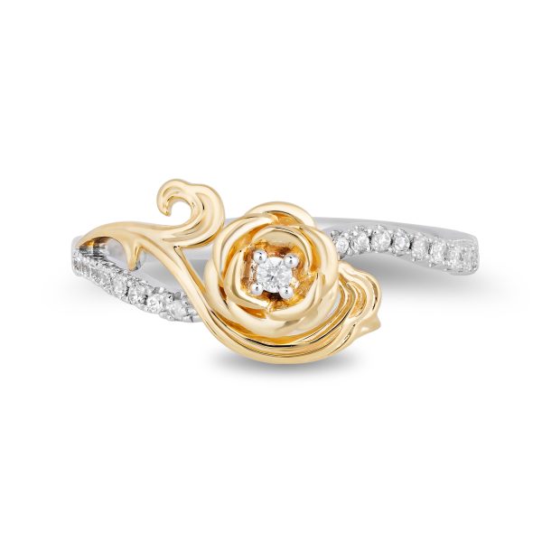 Enchanted Disney Fine Jewelry Sterling Silver and 10K Yellow Gold with 1 6 CTTW Diamonds Belle Rose Ring Cheap