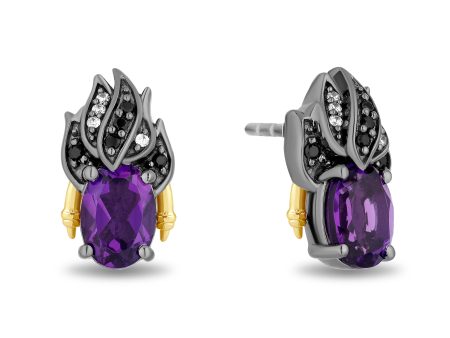 Enchanted Disney Fine Jewelry Black Rhodium Over Sterling Silver and 10K Yellow Gold with 1 10 CTTW Diamonds and Amethyst Ursula Stud Earrings Discount