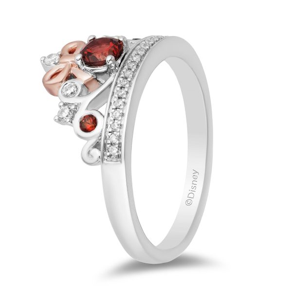 Enchanted Disney Fine Jewelry 14K Rose Gold Over Sterling Silver 1 10 CTTW Diamond and Red Garnet Snow White Tiara Ring Sale