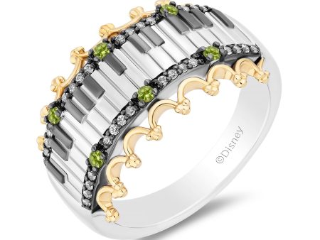 Enchanted Disney Fine  Princess and Frog Anniversary  Special Jewelry Black Rhodium Over Sterling Silver and 10K Yellow Gold with 1 8 CTTW Diamonds and Peridot Princess and the Frog 15th Anniversary Tiana Ring Fashion