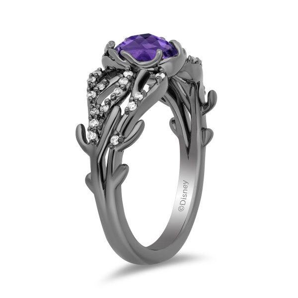 Enchanted Disney Fine Jewelry Black Rhodium Over Sterling Silver with 1 6 CTTW Diamonds and Amethyst Ursula Ring Supply