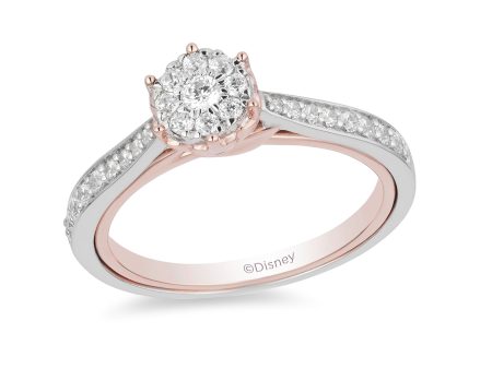 Enchanted Disney Fine Jewelry 10K White Gold and Rose Gold 1 3 CTTW Belle Composite Rose Engagement Ring For Discount