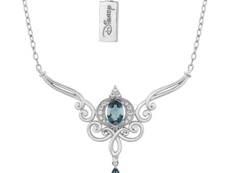 Enchanted Disney Fine Jewelry Sterling Silver with 1 20 CTTW Diamonds and London Blue Topaz Cinderella Necklace Cheap