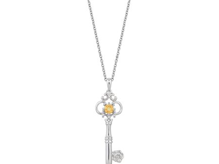 Enchanted Disney Fine Jewelry Sterling Silver with Citrine Belle Key Pendant Necklace Sale