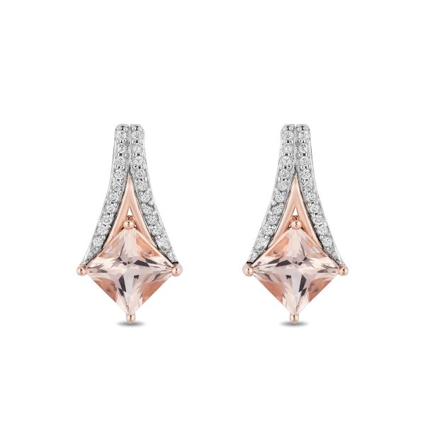 Enchanted Disney Fine Jewelry Sterling Silver and 10K Rose Gold with 1 10 CTTW Diamonds and Morganite Aurora Earrings Hot on Sale