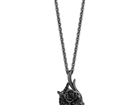 Enchanted Disney Fine Jewelry Black Rhodium Over Sterling Silver with 1 6 CTTW Diamonds Maleficent Thorny Rose Pendant Necklace Discount