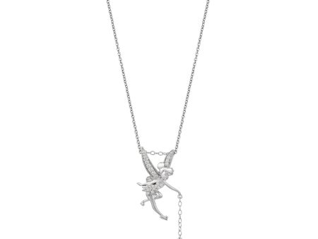 Enchanted Disney Fine Jewelry Sterling Silver 1 10 CTTW Tinker Bell Wings Pendant Necklace For Discount