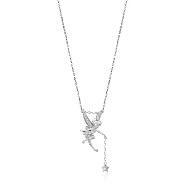 Enchanted Disney Fine Jewelry Sterling Silver 1 10 CTTW Tinker Bell Wings Pendant Necklace For Discount