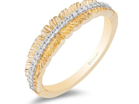 Enchanted Disney Fine Jewelry 10K Yellow Gold with 1 10 CTTW Diamond Pocahontas Feather Anniversary Band Hot on Sale