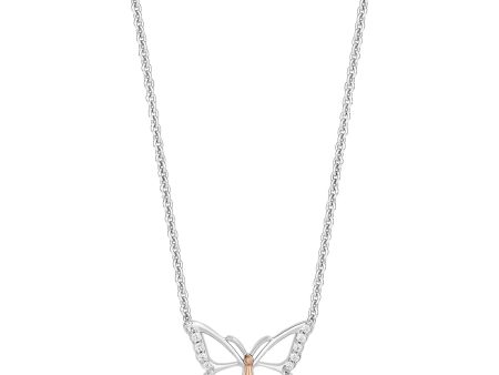 Enchanted Disney Fine Jewelry 14K Rose Gold Over Sterling Silver with 1 6 CTTW Diamonds Mulan Butterfly Pendant Necklace Supply