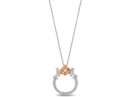 Enchanted Disney Fine Jewelry 14k White Gold  and Rose Gold with 1 5 CTTW Belle Rose Pendant Necklace Online