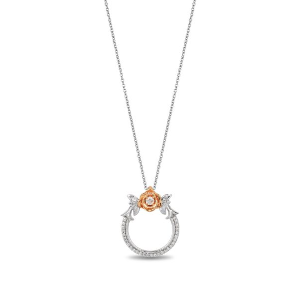 Enchanted Disney Fine Jewelry 14k White Gold  and Rose Gold with 1 5 CTTW Belle Rose Pendant Necklace Online