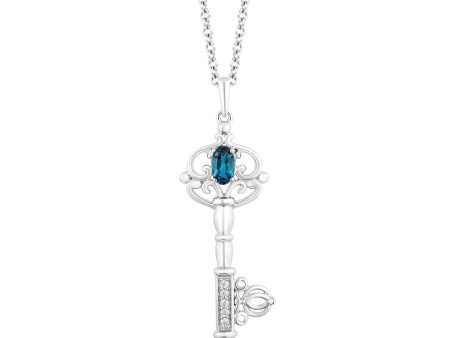 Enchanted Disney Fine Jewelry Sterling Silver with Accent Diamonds and London Blue Topaz Cinderella Key Pendant Necklace Supply