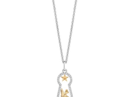 Enchanted Disney Fine Jewelry Sterling Silver and 10K Yellow Gold with 1 6 CTTW Diamonds Tinker Bell Pendant Necklace For Cheap