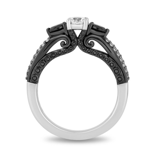 Enchanted Disney Fine Jewelry 14K White Gold with Black Rhodium Ursula Three Stone Engagement ring with Black Diamond Shoulder Stone and 1 1 4 CTTW Diamonds Cheap