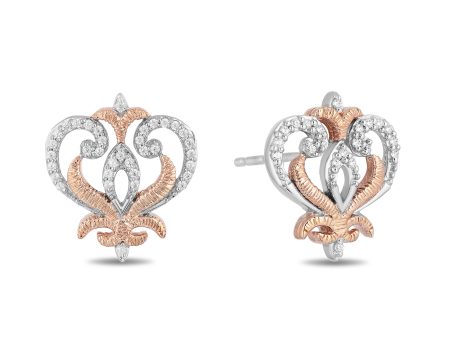 Enchanted Disney Fine Jewelry Sterling Silver and 10K Rose Gold with 1 10 CTTW Round White Diamond Anna Stud Earrings Sale