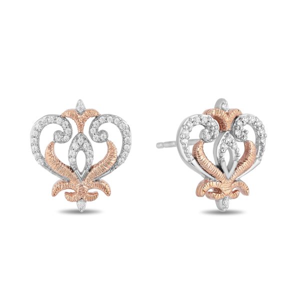 Enchanted Disney Fine Jewelry Sterling Silver and 10K Rose Gold with 1 10 CTTW Round White Diamond Anna Stud Earrings Sale