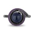 Enchanted Disney Fine Jewelry Black Rhodium over Sterling Silver with 1 4 CTTW Black Diamonds, Amethyst and Black Pearl Ursula Ring Online Sale