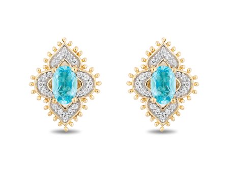 Enchanted Disney Fine Jewelry 10K Yellow Gold with 1 6 CTTW Diamonds and Swiss Blue Topaz Jasmine Earrings For Discount