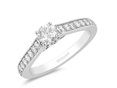 Enchanted Disney Fine Jewelry 10K White Gold with 1 2 CTTW Cinderella Engagement Ring Hot on Sale