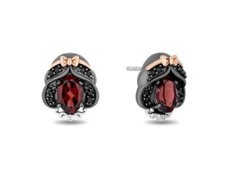 Enchanted Disney Fine Jewelry Black Rhodium Over Sterling Silver and 10K Rose Gold 1 7 CTTW White Diamond and Black diamond with Red Garnet Snow White Stud Earrings Cheap