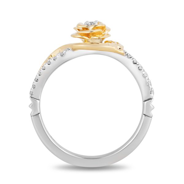 Enchanted Disney Fine Jewelry Sterling Silver and 10K Yellow Gold with 1 6 CTTW Diamonds Belle Rose Ring Cheap