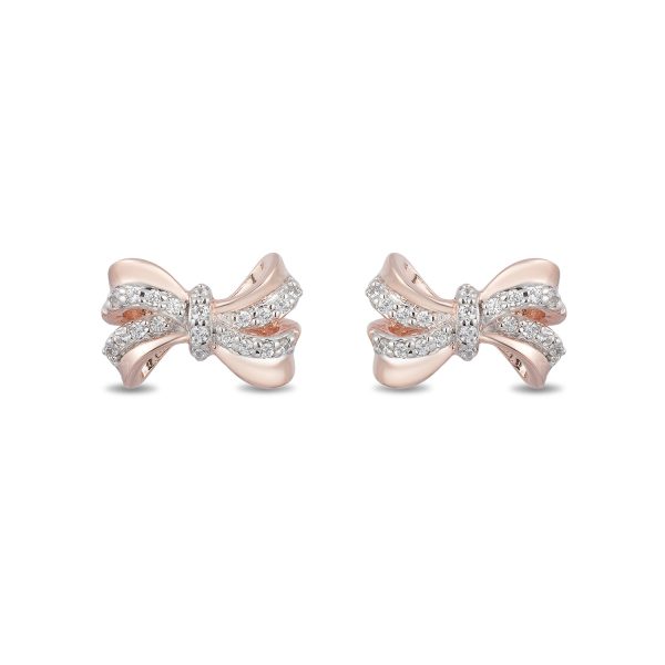 Enchanted Disney Fine Jewelry 10K Rose Gold 1 10 CTTW Snow White Bow Earrings Online Sale