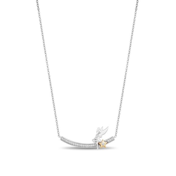 Enchanted Disney Fine Jewelry 14K Yellow Gold over Sterling Silver with 1 10 CTTW Tinker Bell Pendant Necklace Discount