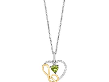 Enchanted Disney Fine  Princess and Frog Anniversary  Special Jewelry Sterling Silver and 10K Yellow Gold with 1 20 CTTW Diamonds and Heart Peridot Princess and the Frog 15th Anniversary Tiana Pendant Necklace For Sale