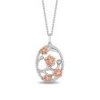 Enchanted Disney Fine Jewelry 14K Rose Gold Over Sterling Silver with 1 10 CTTW Diamond Mulan Plum Blossom Pendant Necklace on Sale