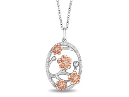 Enchanted Disney Fine Jewelry 14K Rose Gold Over Sterling Silver with 1 10 CTTW Diamond Mulan Plum Blossom Pendant Necklace on Sale